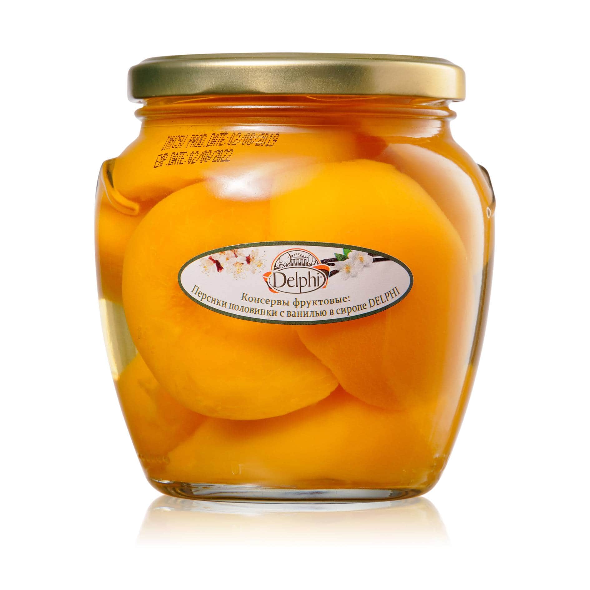 Персики половинки с ванилью в сиропе DELPHI 550 г